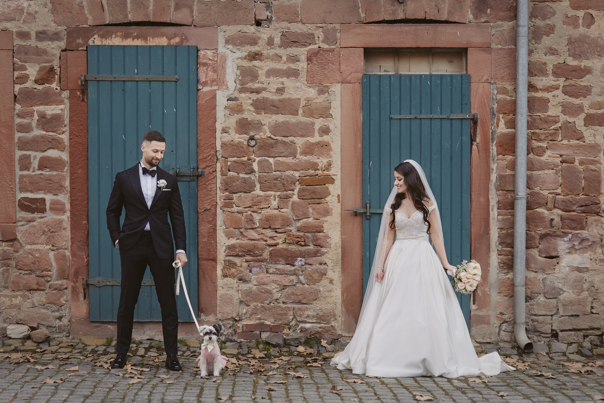 hochzeit gut hühnnerhof gründau heiraten freie trauung standesamt hofgewölbe brautpaar mit hund hessen hochzeitsfotografin ranstadt